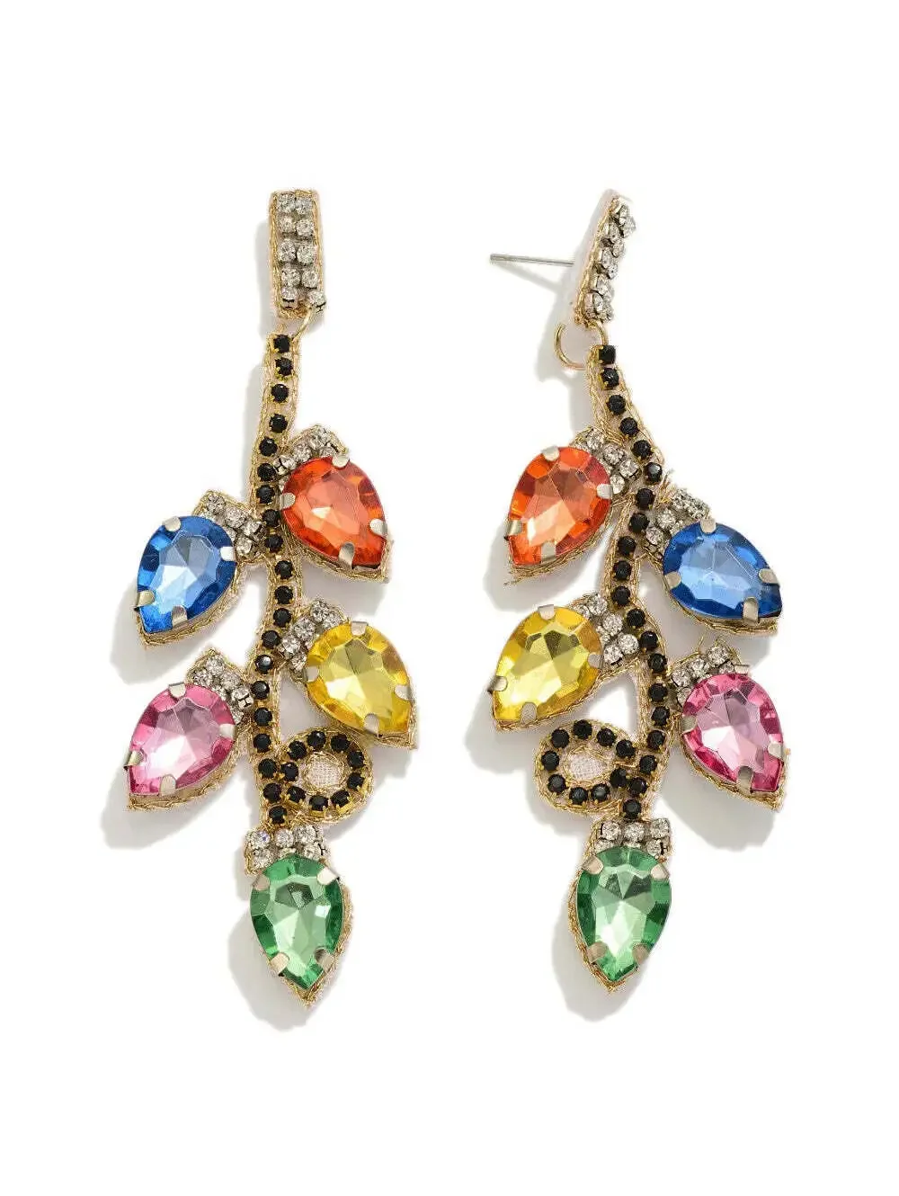 Christmas Light Rhinestone Statement Drop Earrings Multicolor